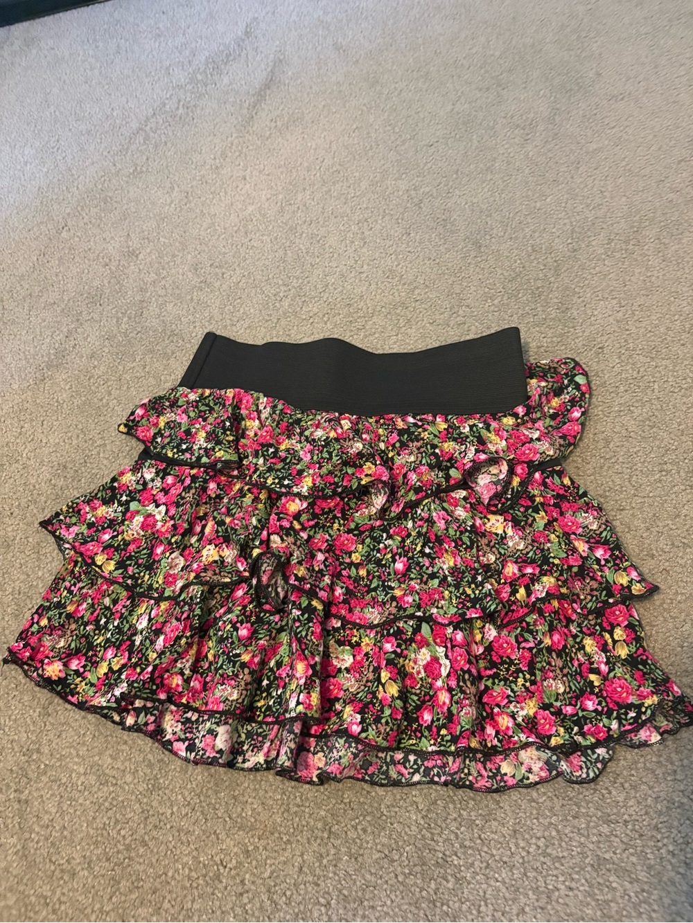 Deb Floral Ruffle Skater Skirt - Black, Pink & Green